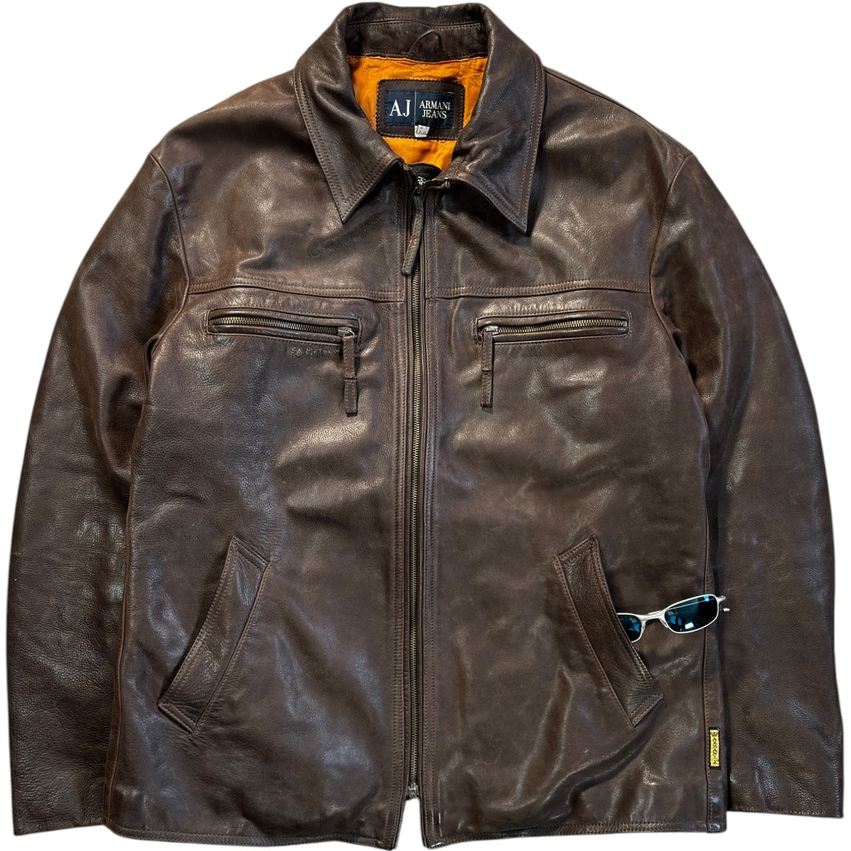 Armani Jeans 00’s Brown Leather Jacket XL