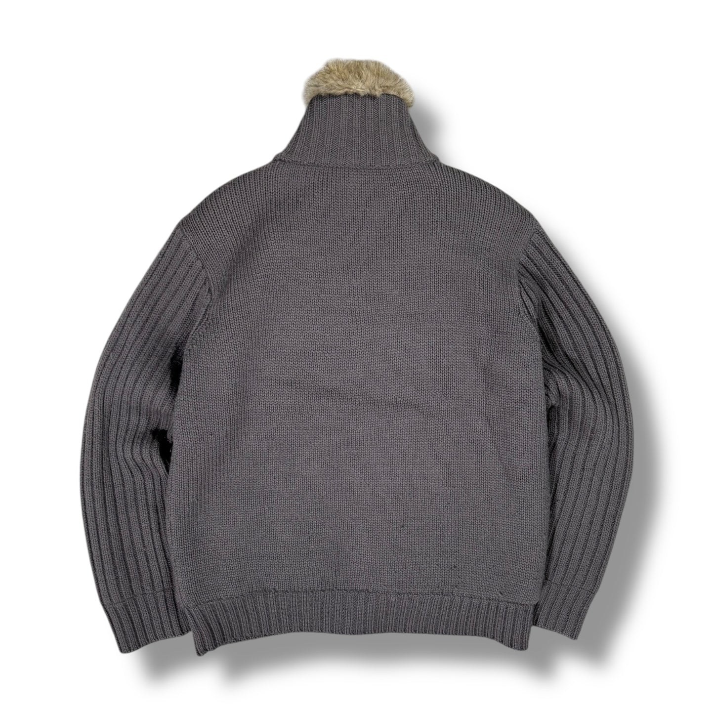 Armani 00’s Faux Fur Full Zip Knit Jumper Large