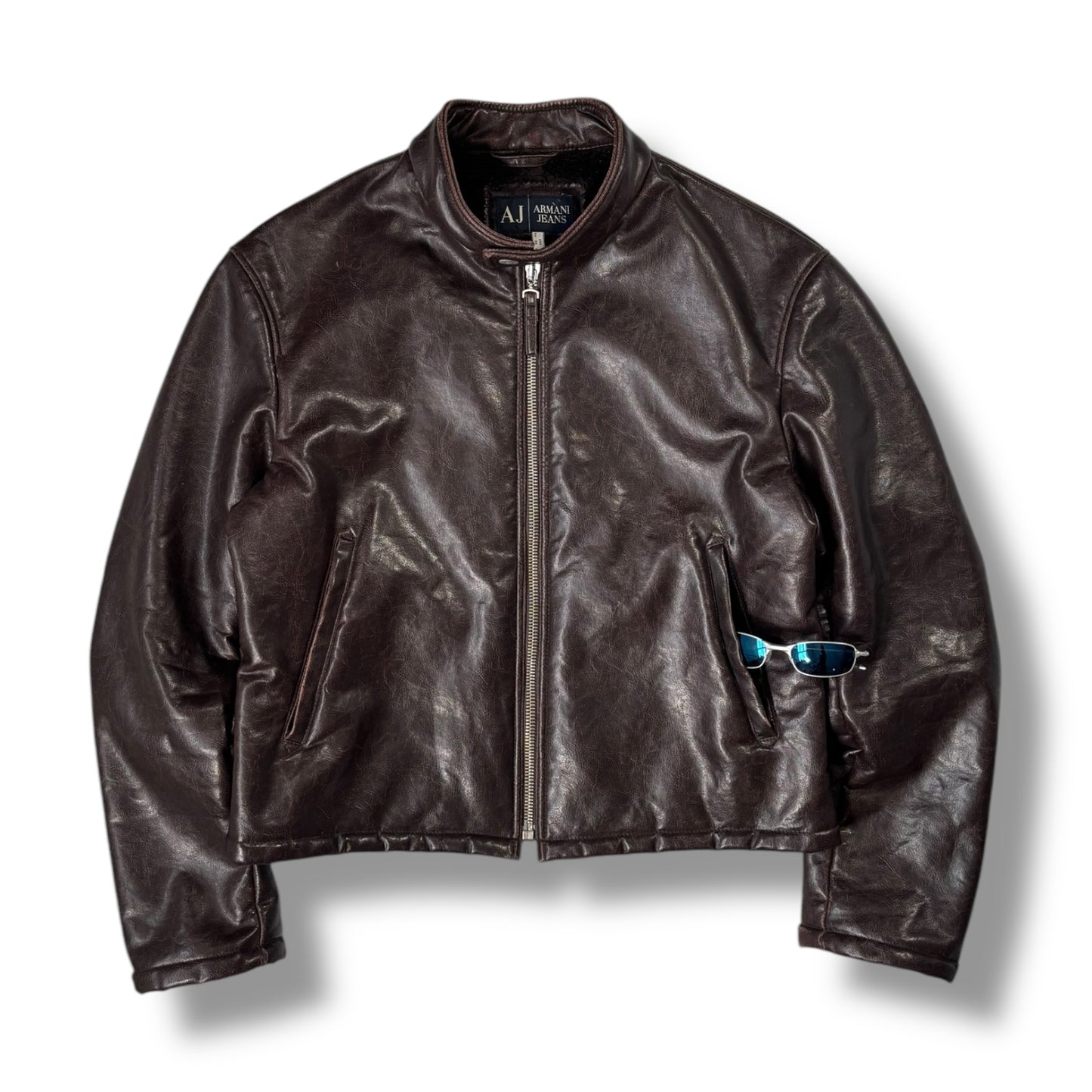 Armani Jeans 00’s Faux Fur Robust Leather Biker Jacket Medium