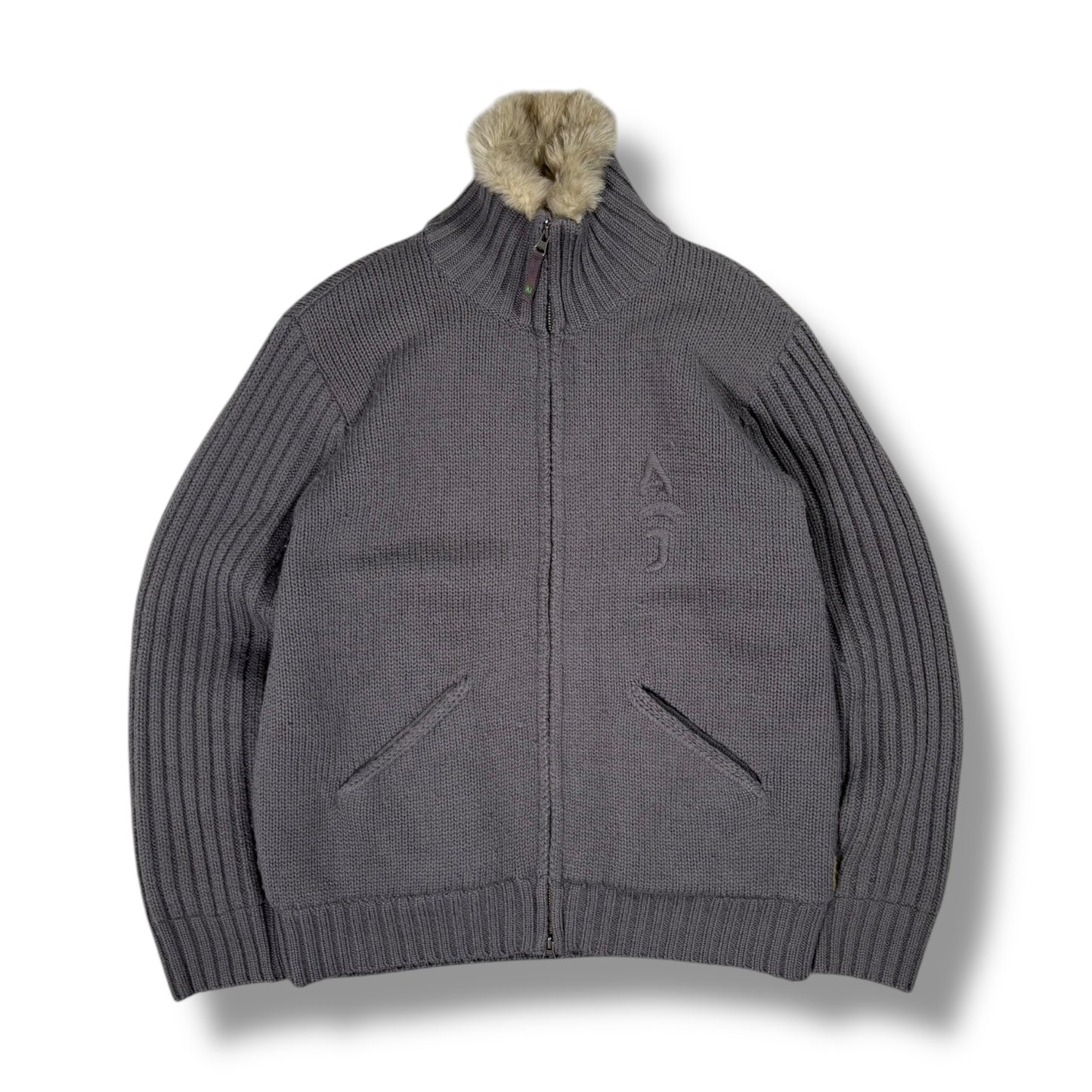 Armani 00’s Faux Fur Full Zip Knit Jumper Large