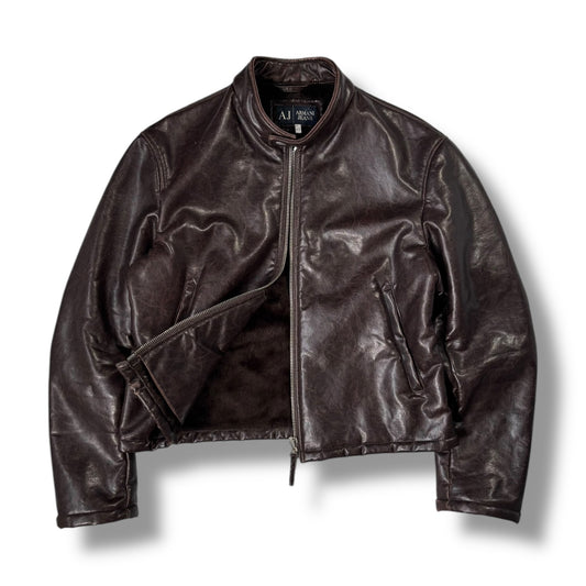 Armani Jeans 00’s Faux Fur Robust Leather Biker Jacket Medium