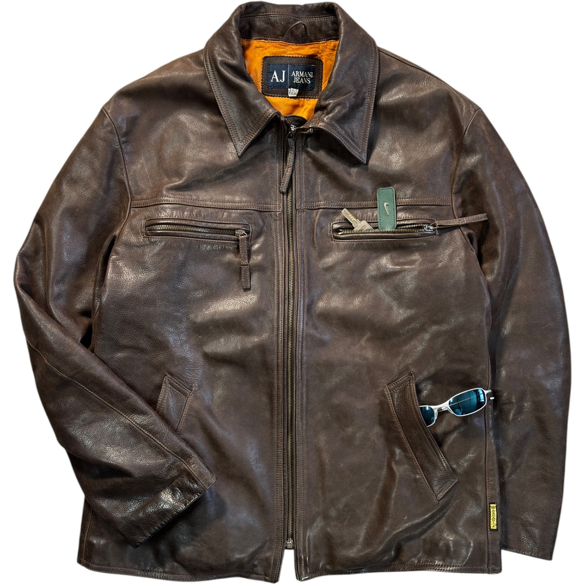 Armani Jeans 00’s Brown Leather Jacket XL