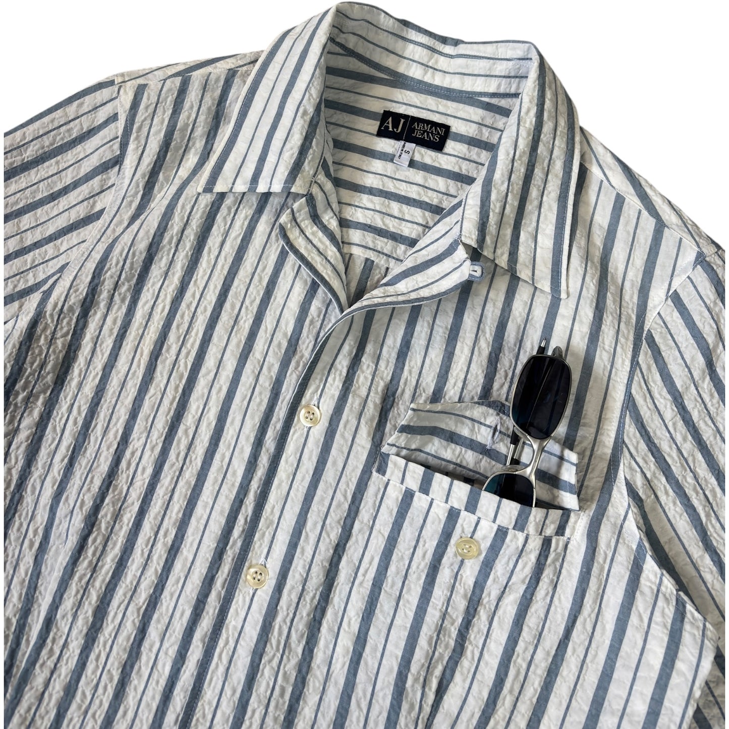 Armani Jeans 00’s Pleated Short Sleeve Shirt S