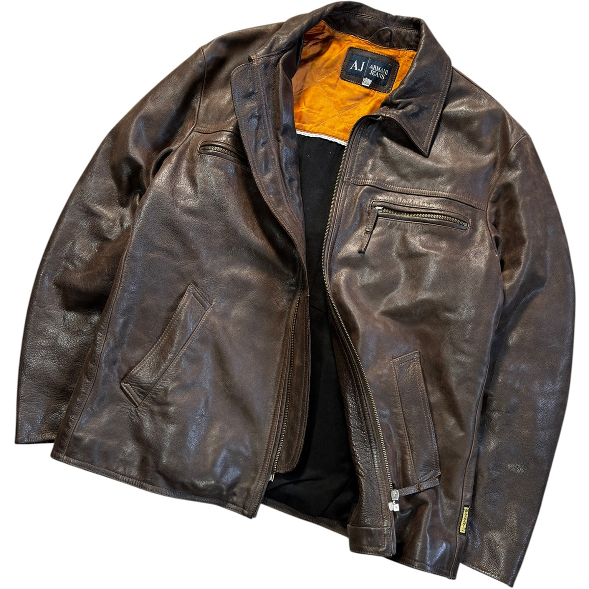 Armani Jeans 00’s Brown Leather Jacket XL