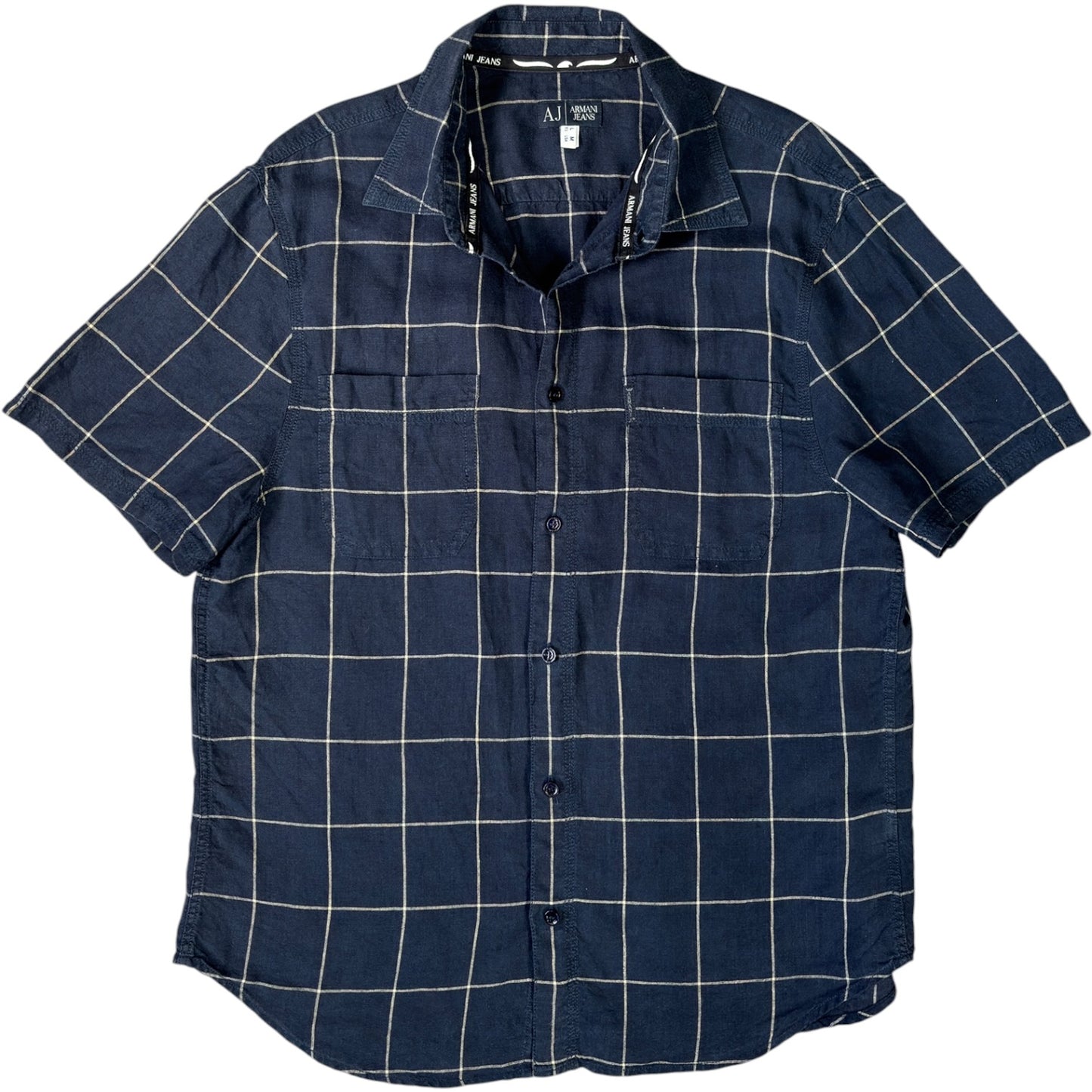 Armani Jeans 00’s Plaid Linen Short Sleeve Shirt M