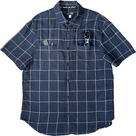Armani Jeans 00’s Plaid Linen Short Sleeve Shirt M