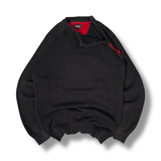 Schott 00’s Shoulder Zip Ribbed Knit Large