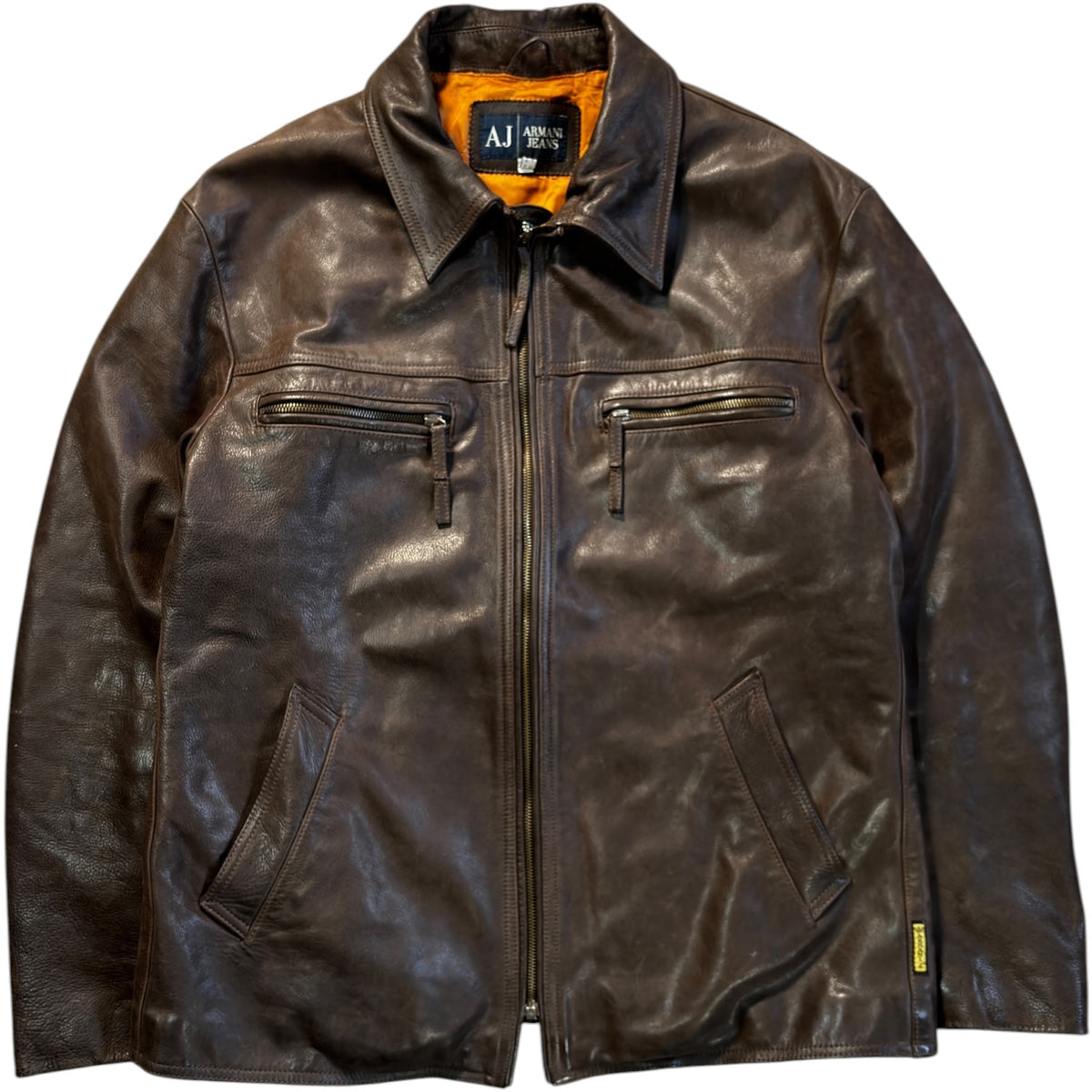 Armani Jeans 00’s Brown Leather Jacket XL