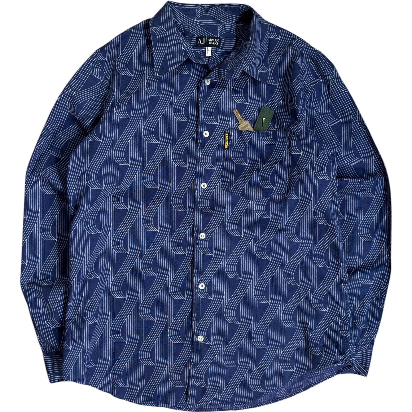 Armani Jeans 00's Patterned Linen Shirt L