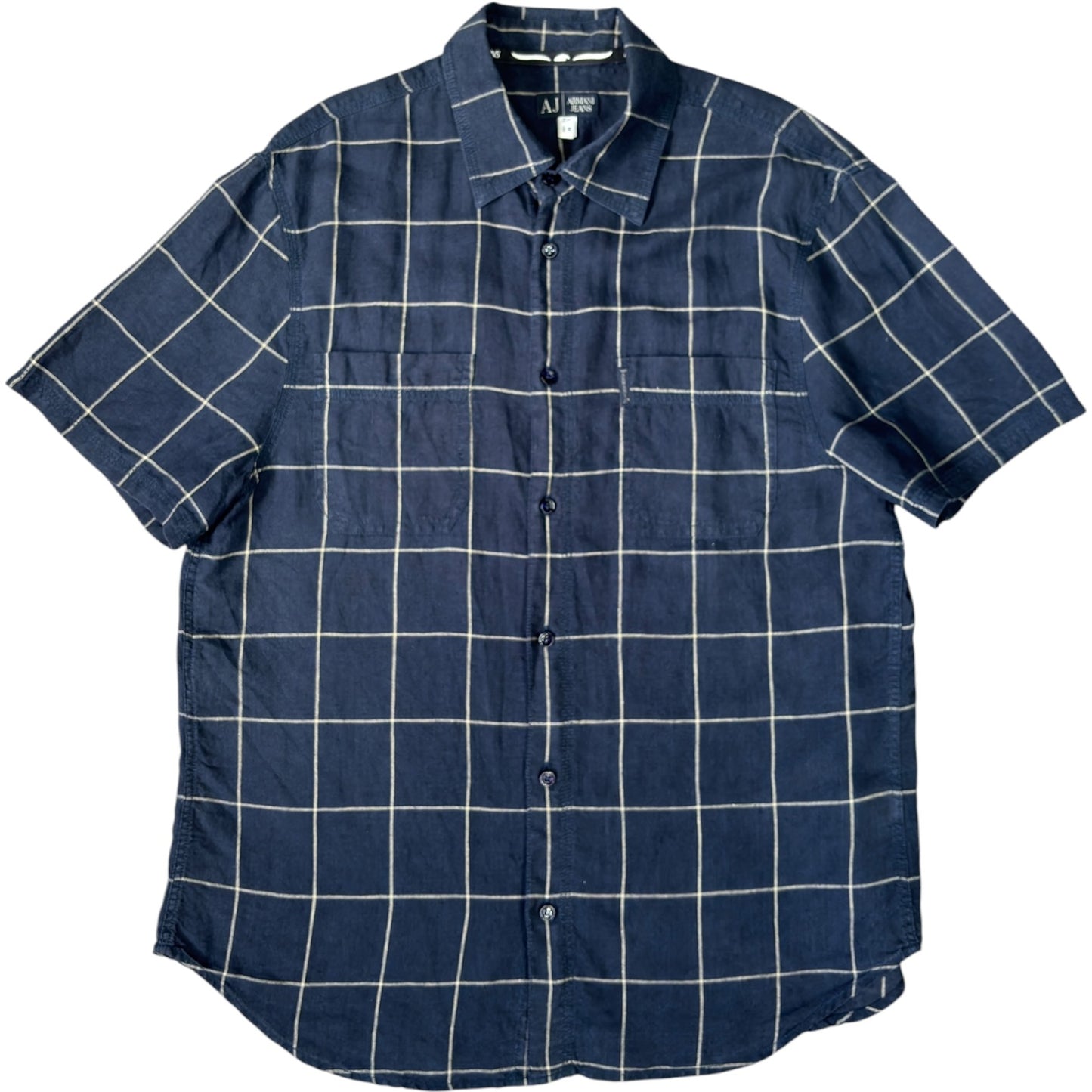 Armani Jeans 00’s Plaid Linen Short Sleeve Shirt M