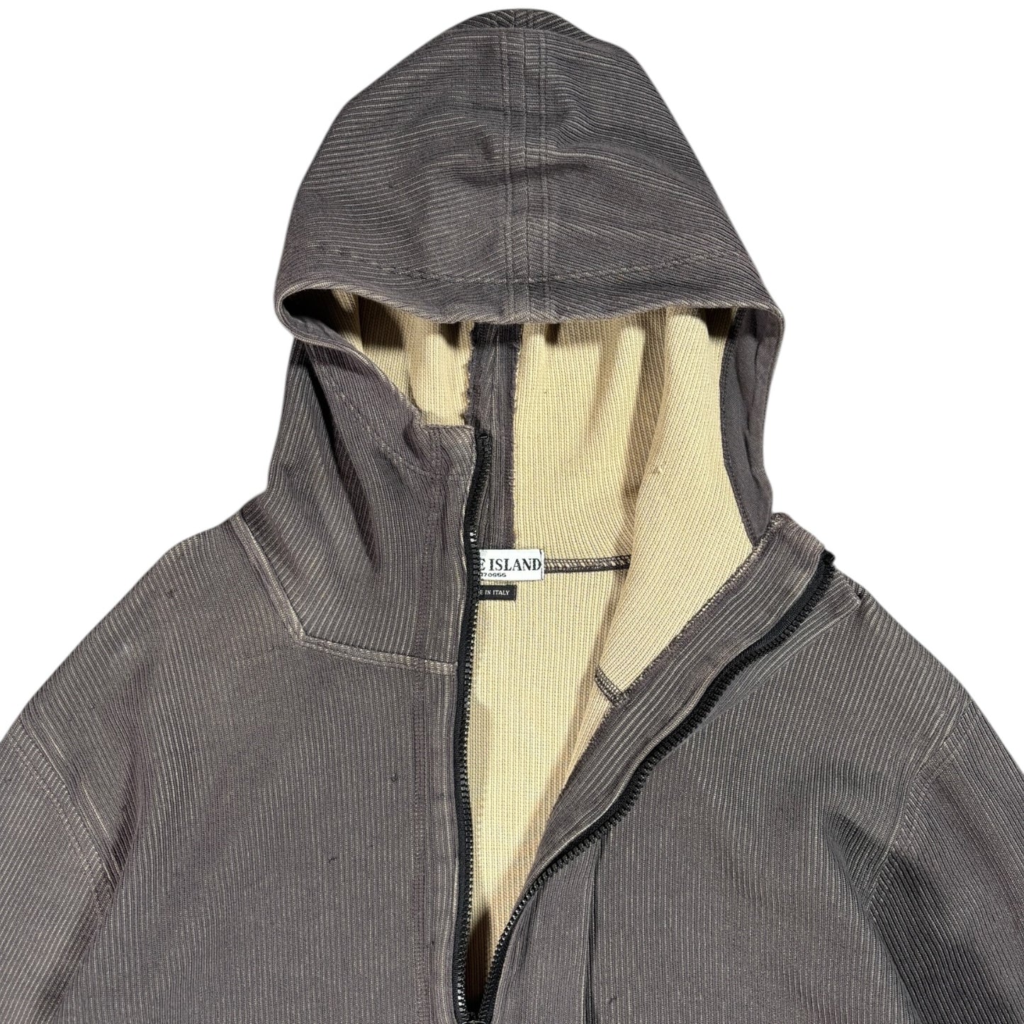Stone Island 2004 Full Zip Ribbed Hoodie L