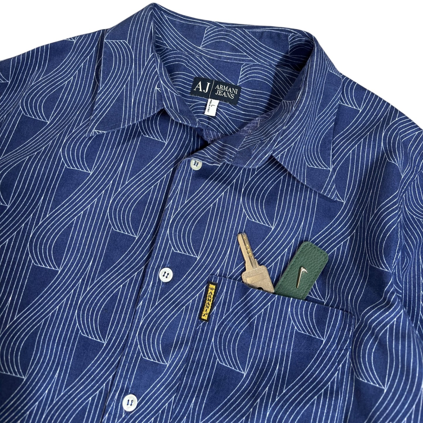 Armani Jeans 00's Patterned Linen Shirt L