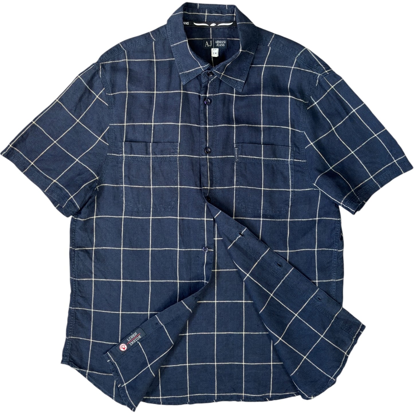 Armani Jeans 00’s Plaid Linen Short Sleeve Shirt M