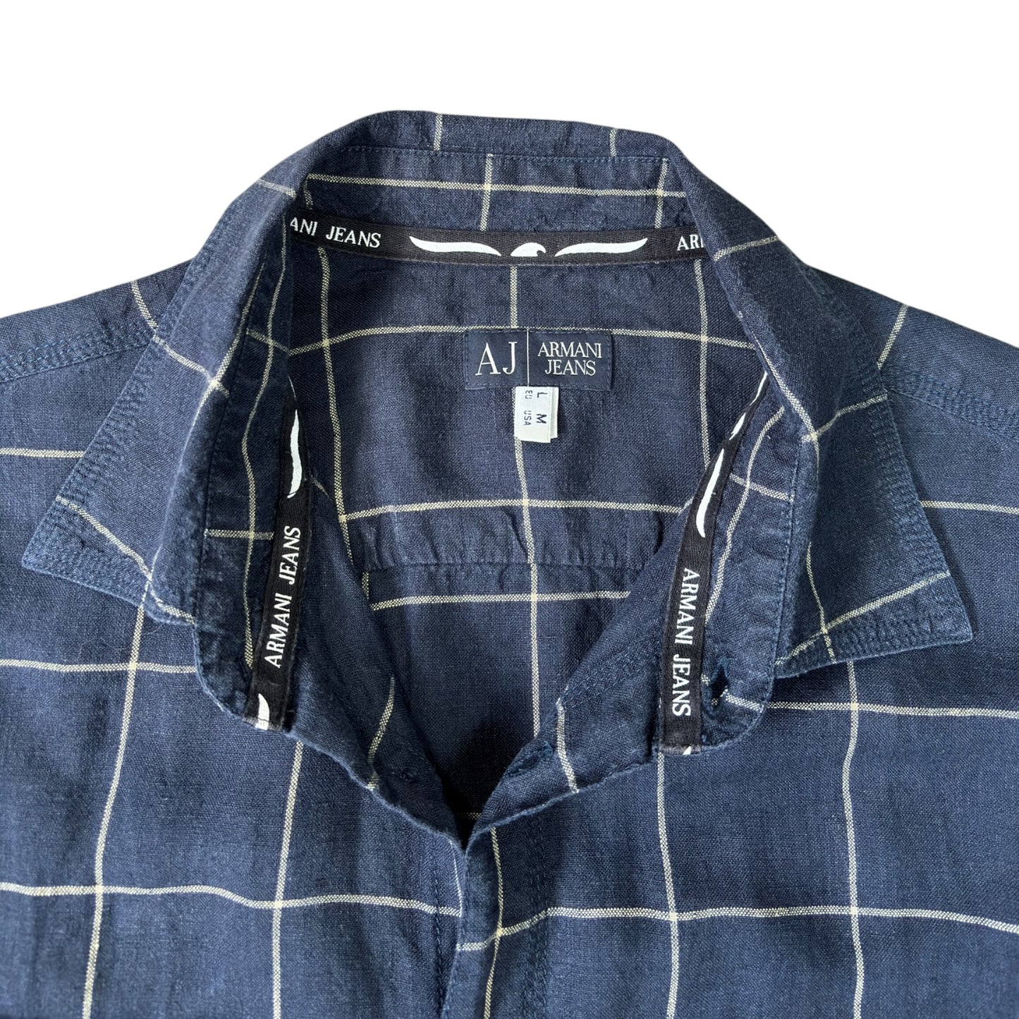 Armani Jeans 00’s Plaid Linen Short Sleeve Shirt M
