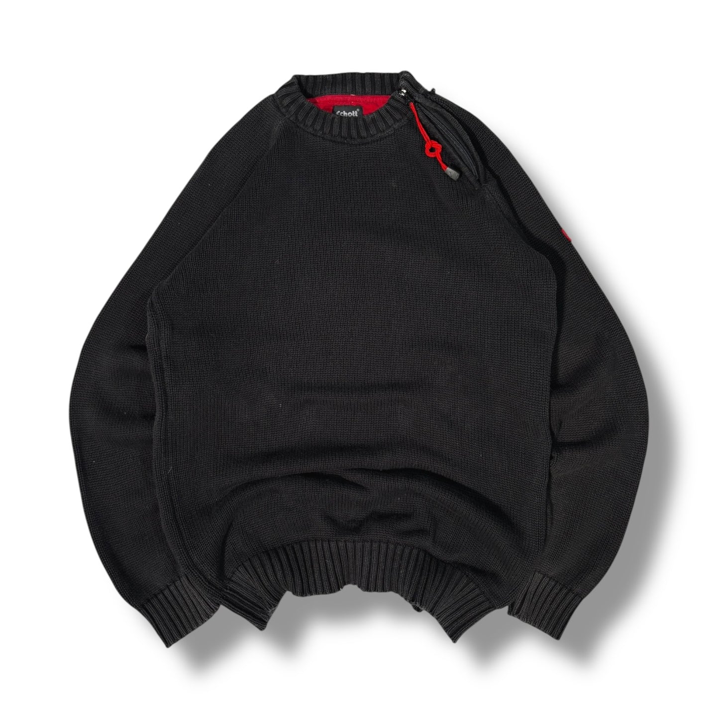 Schott 00’s Shoulder Zip Ribbed Knit Large