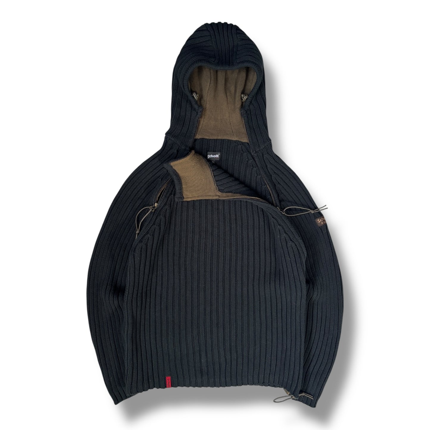 Schott NYC 00’s Dual Zip Knitted Balaclava Hoodie Large
