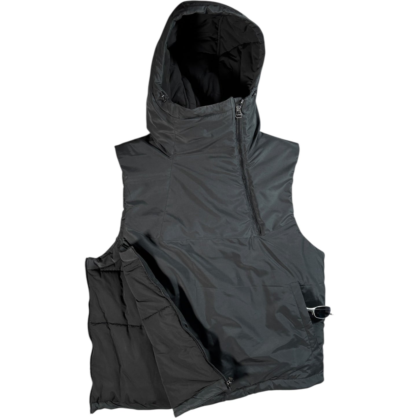 Maharishi Asymmetrical Zip Padded Hooded Gilet XL