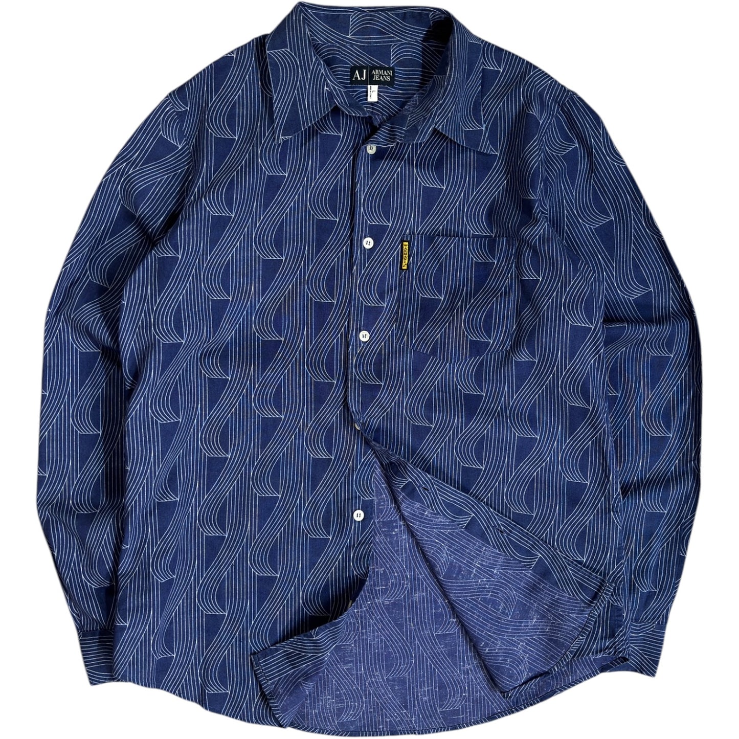 Armani Jeans 00's Patterned Linen Shirt L