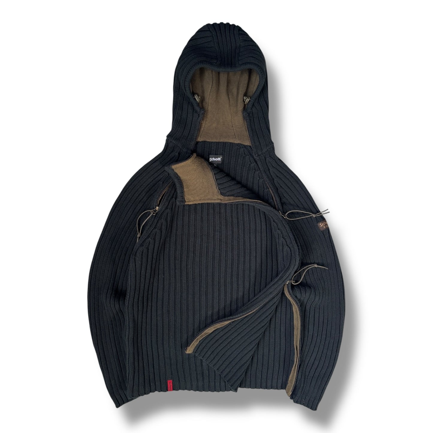 Schott NYC 00’s Dual Zip Knitted Balaclava Hoodie Large